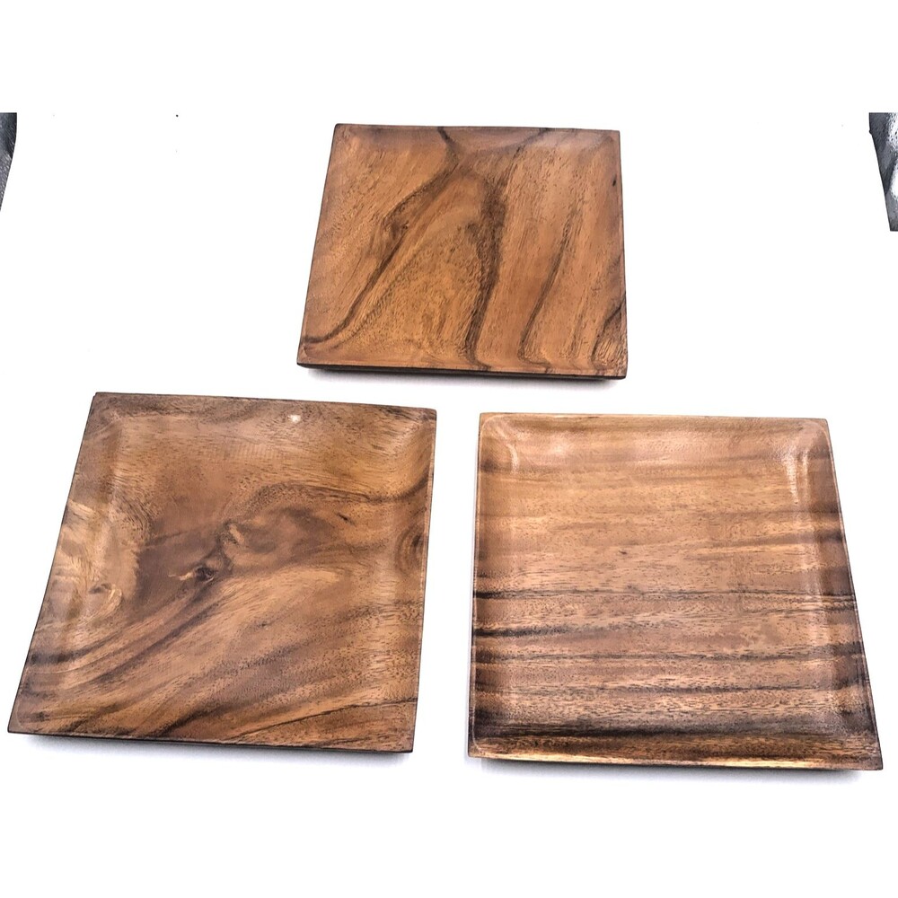 Acacia Wood MCM 10” Square Platter Charcuterie Serving Plate Tray Lot of 3  Home